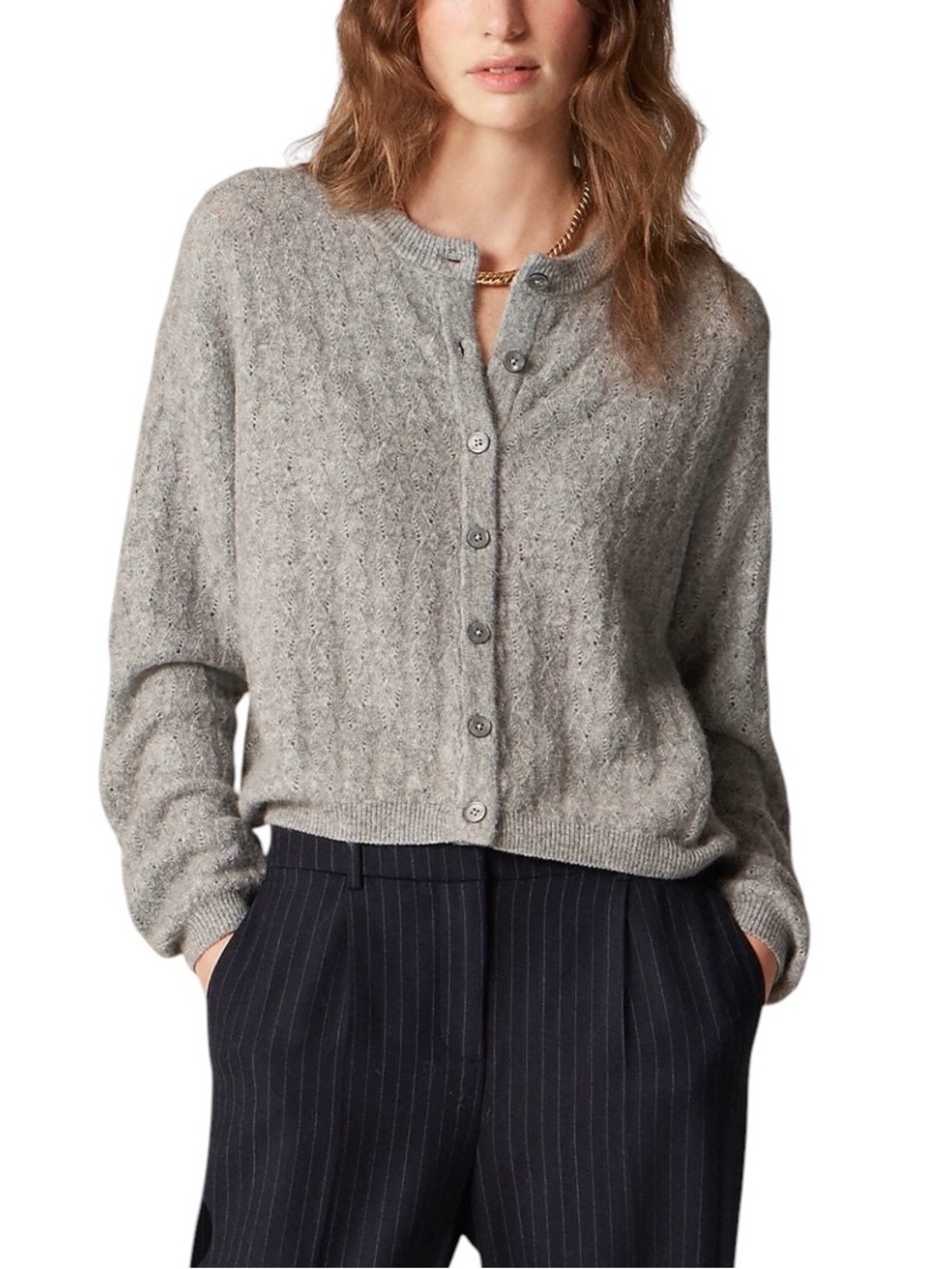 J. Crew SUPER SOFT Pointelle Bubble Hem Alpaca blend Cardigan Sweater NWT XL